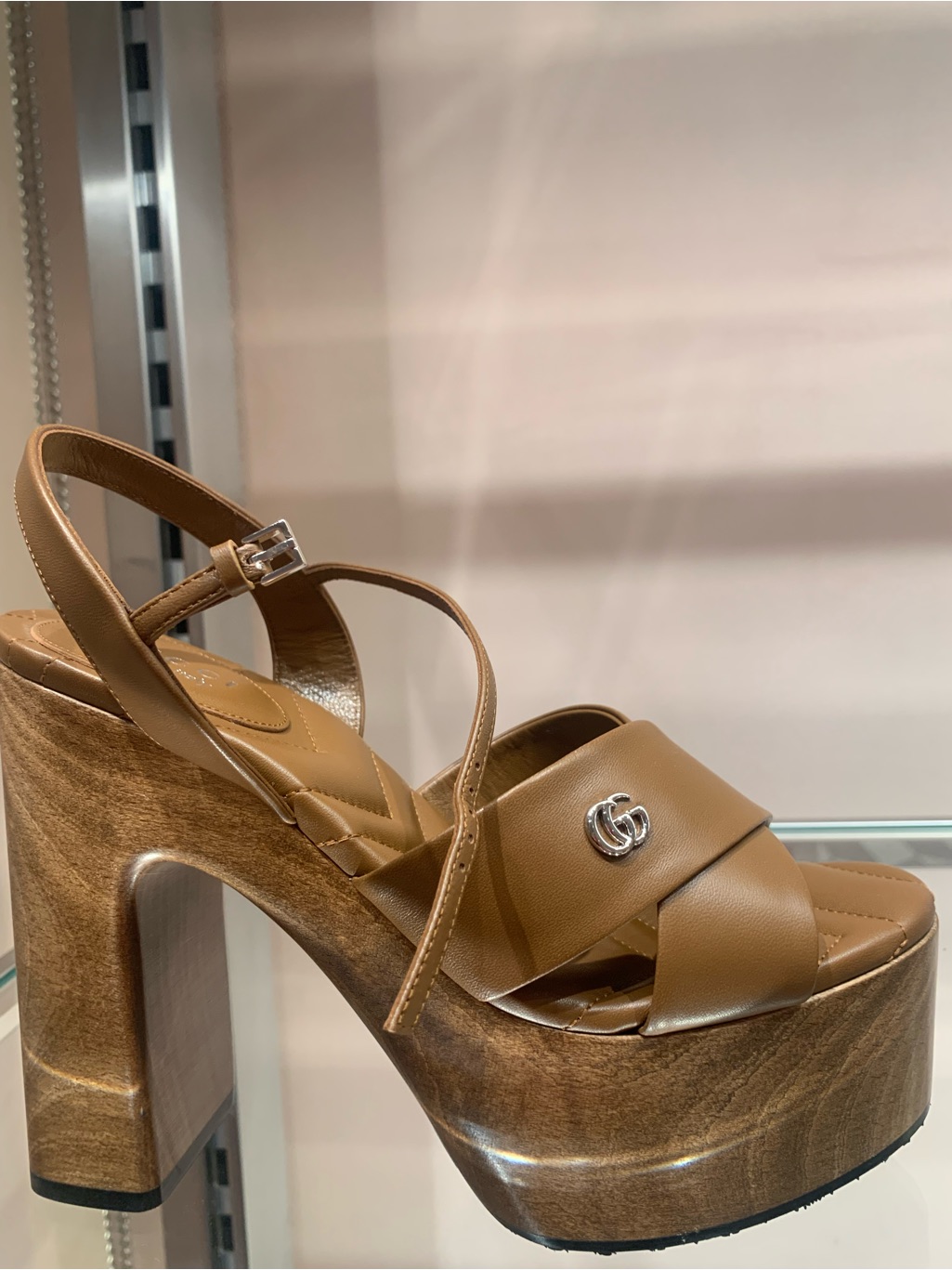 Gucci Brown Leather Wooden Platform Sandal